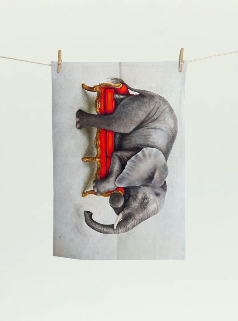 Elephant at Leisure Tea Towel