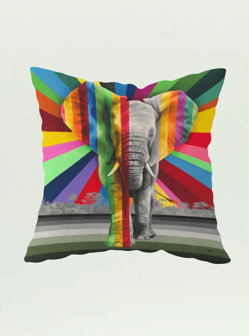 Elephant in Colour Pillow Cover