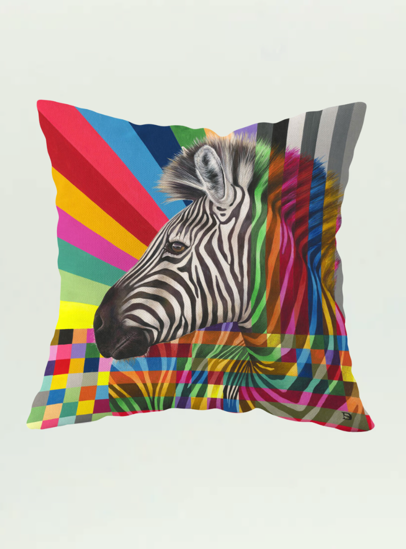Whimsical Collection Colourful Zebra Pillow Cover