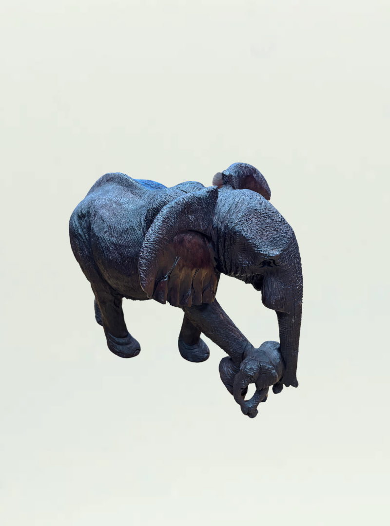 Iron Wood Elephant with Baby