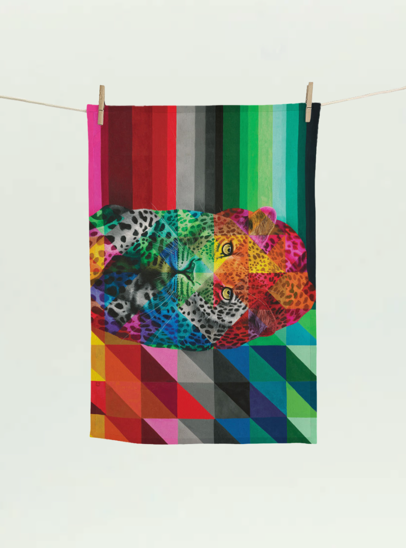 leopard in Colour Tea Towel