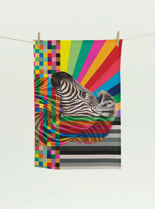 Zebra in Colour Tea Towel