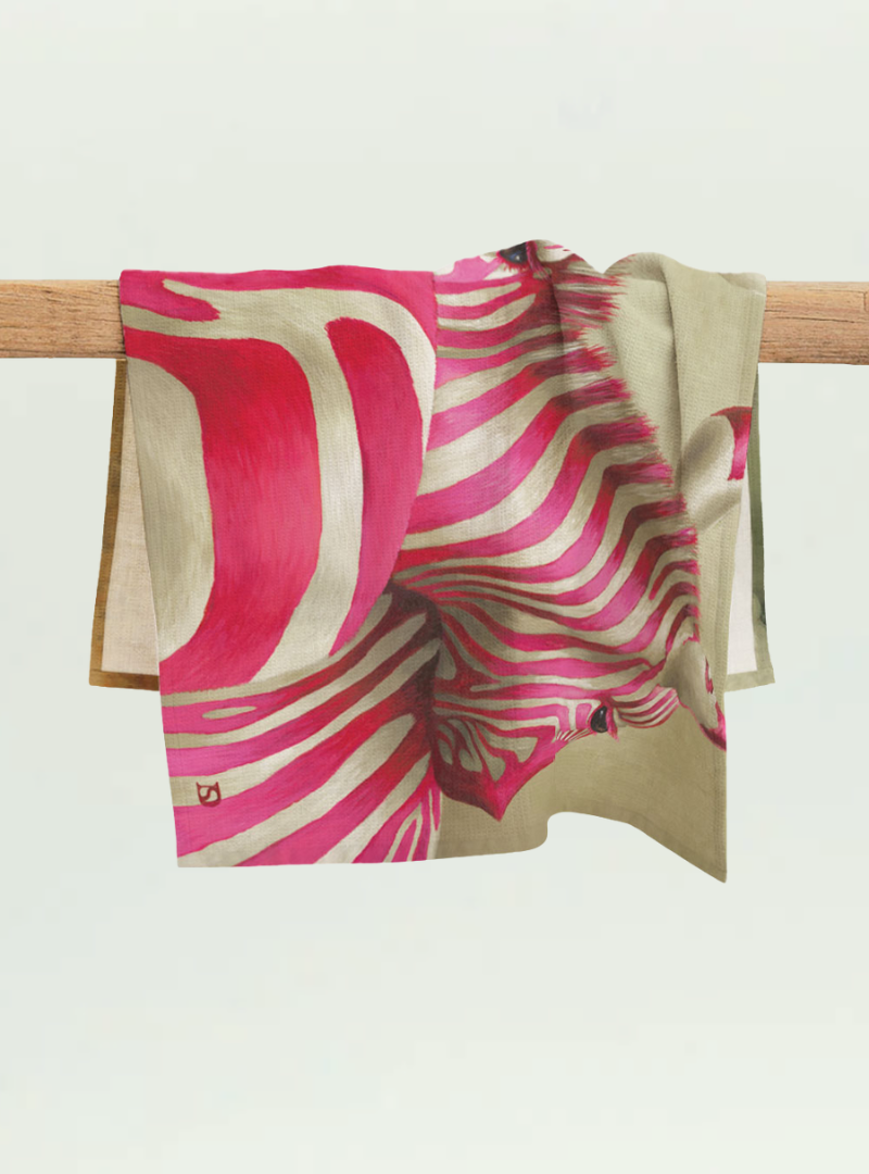 Pink Zebra Tea Towel