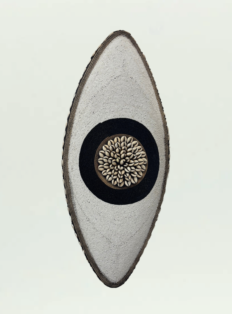 White with Black Long Beaded Shield
