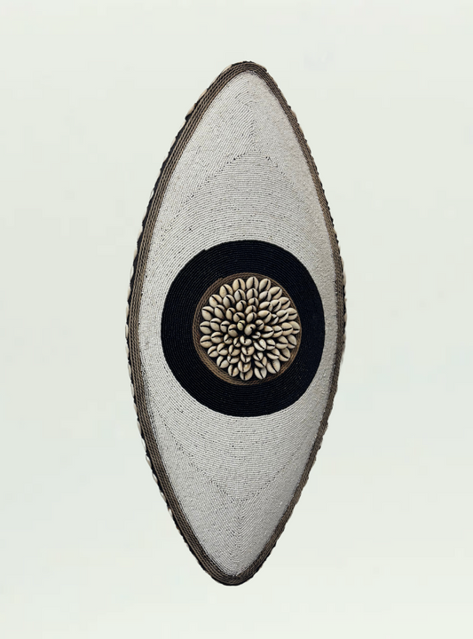 White with Black Long Beaded Shield