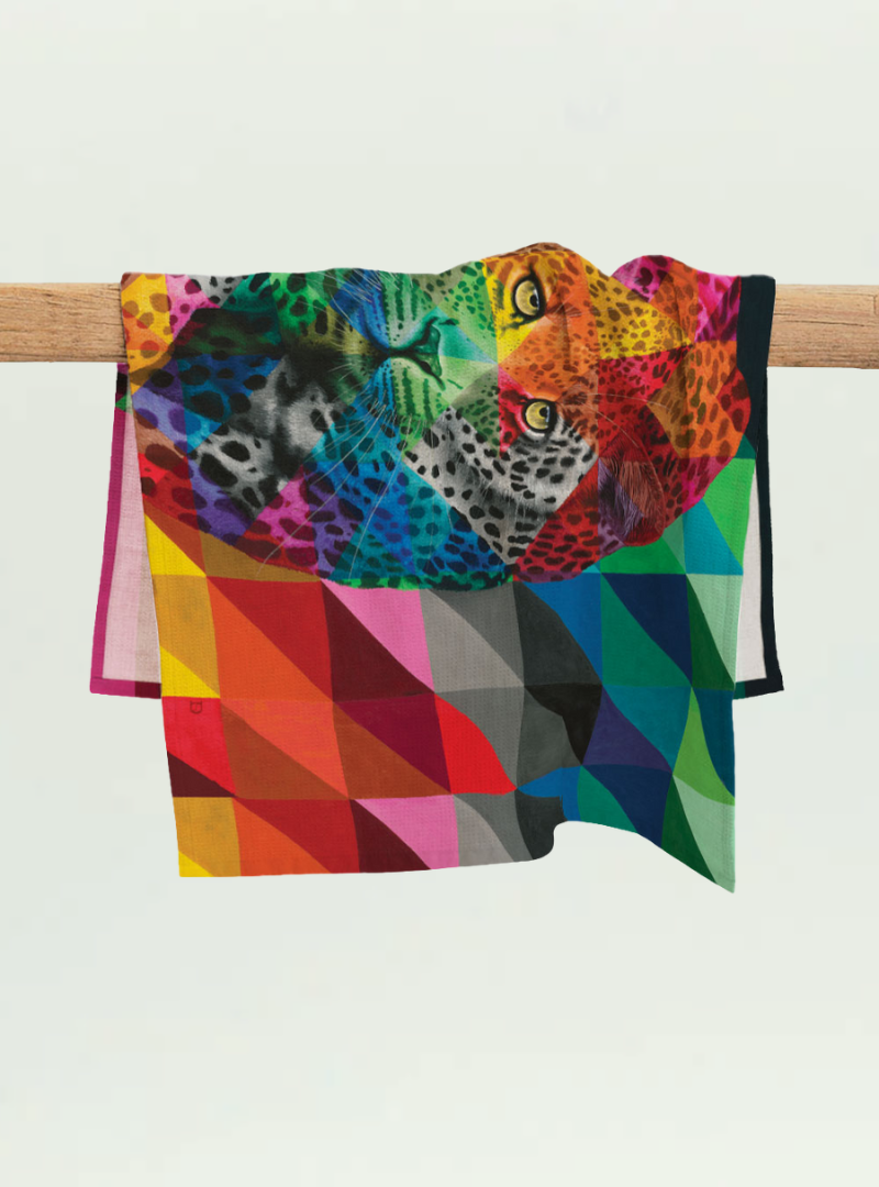 leopard in Colour Tea Towel