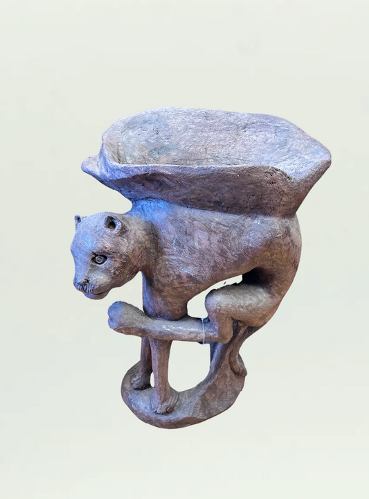 Cheetah Iron Wood Bowl Figure