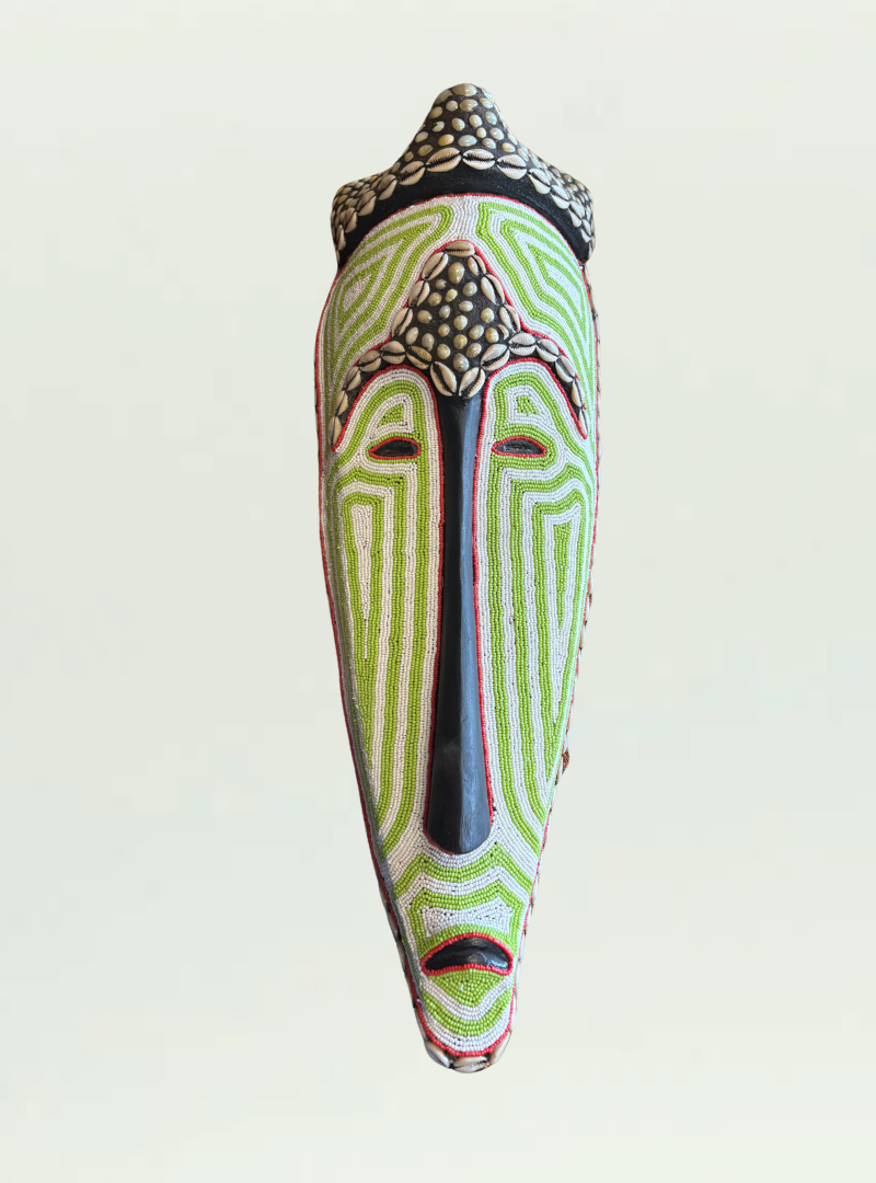 Green and White Beaded Mask