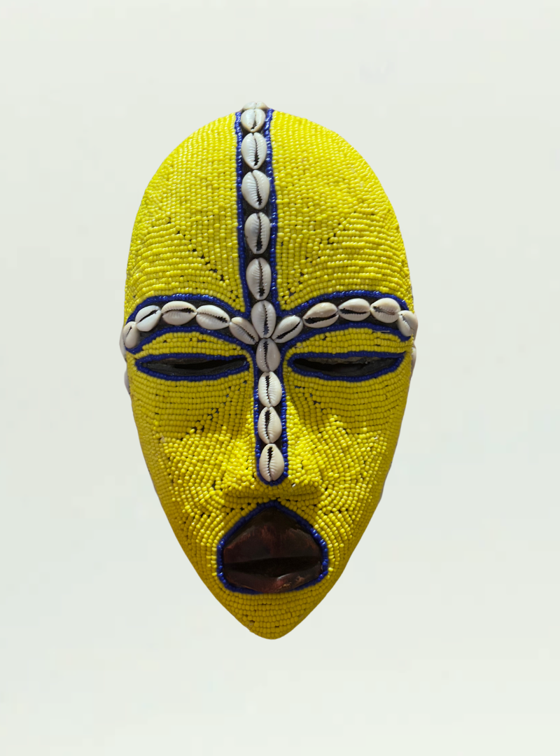 Punu Yellow Beaded Shell Mask