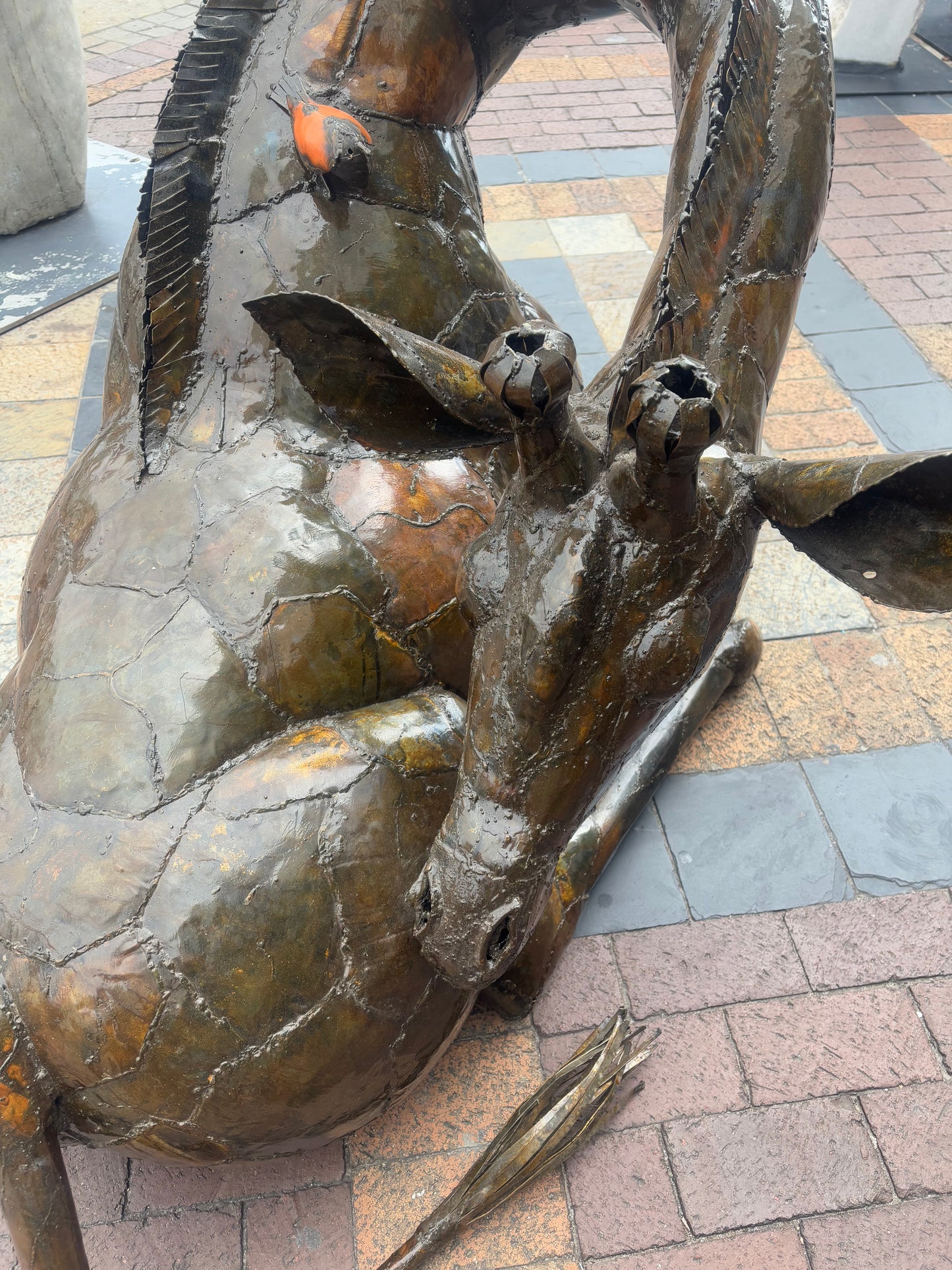 Recycled Metal Sitting Giraffe