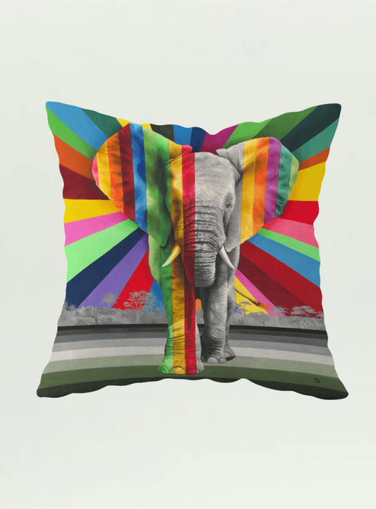 Elephant in Colour Pillow Cover