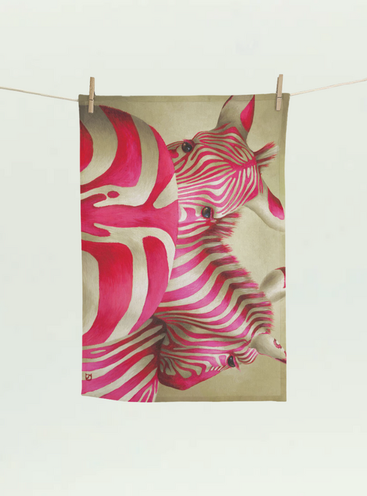Pink Zebra Tea Towel