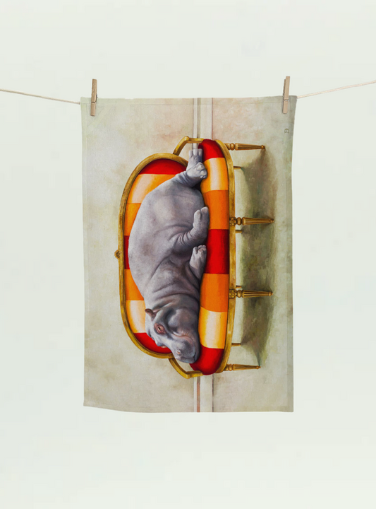 Hippo at Leisure Tea Towel