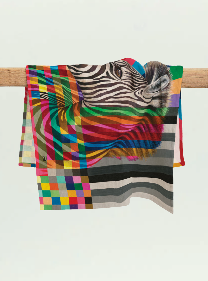 Zebra in Colour Tea Towel