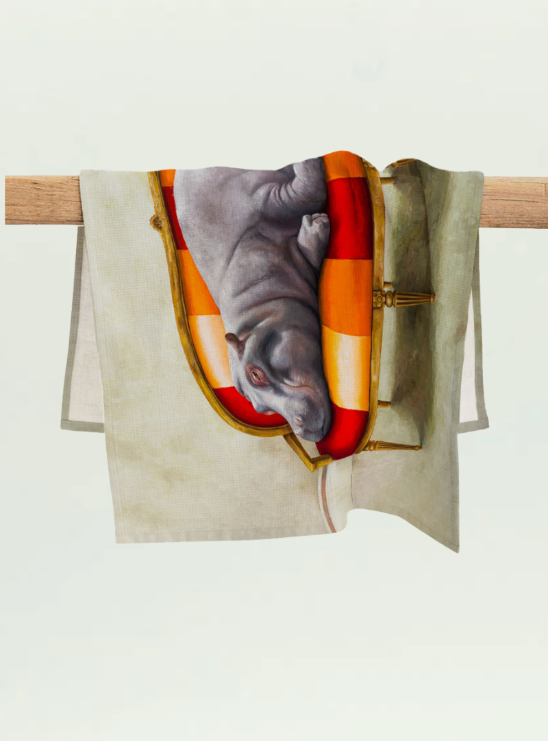 Hippo at Leisure Tea Towel