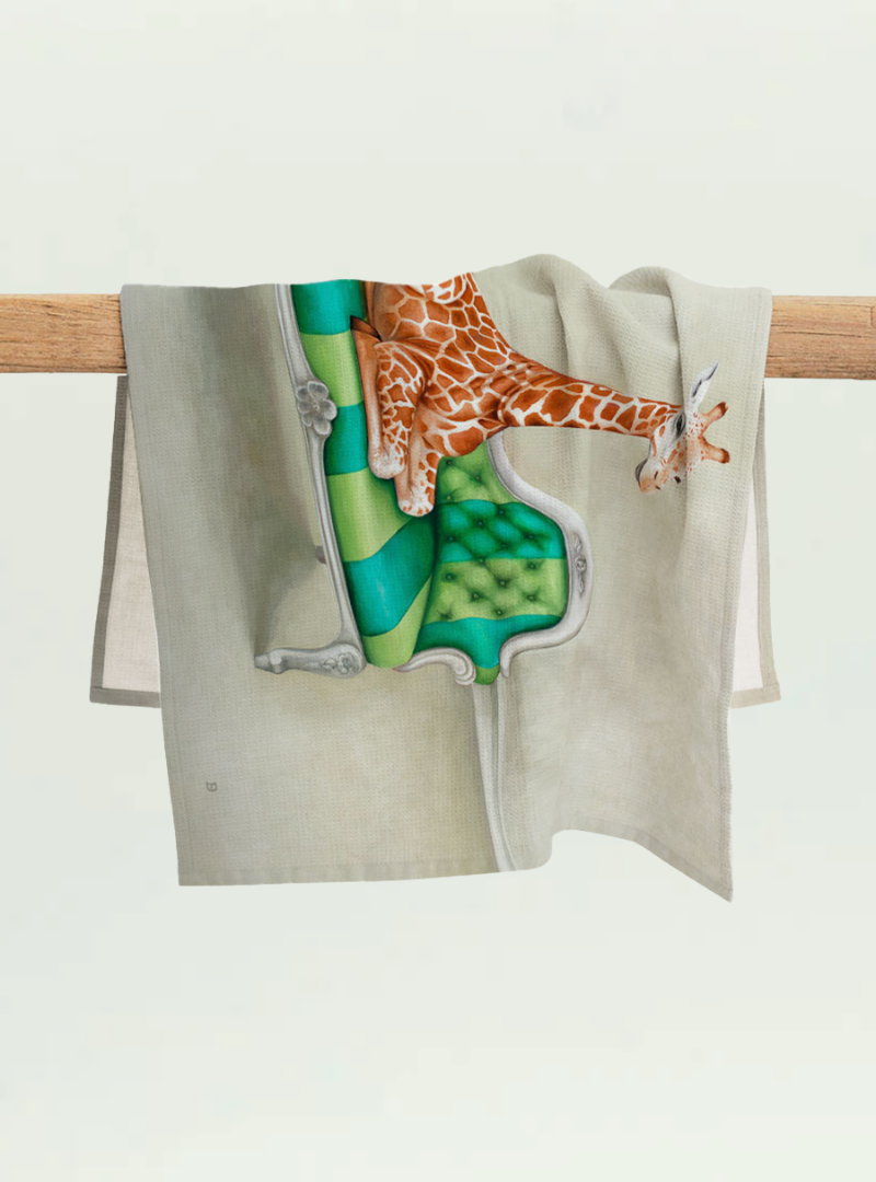 Giraffe at Leisure Tea Towel