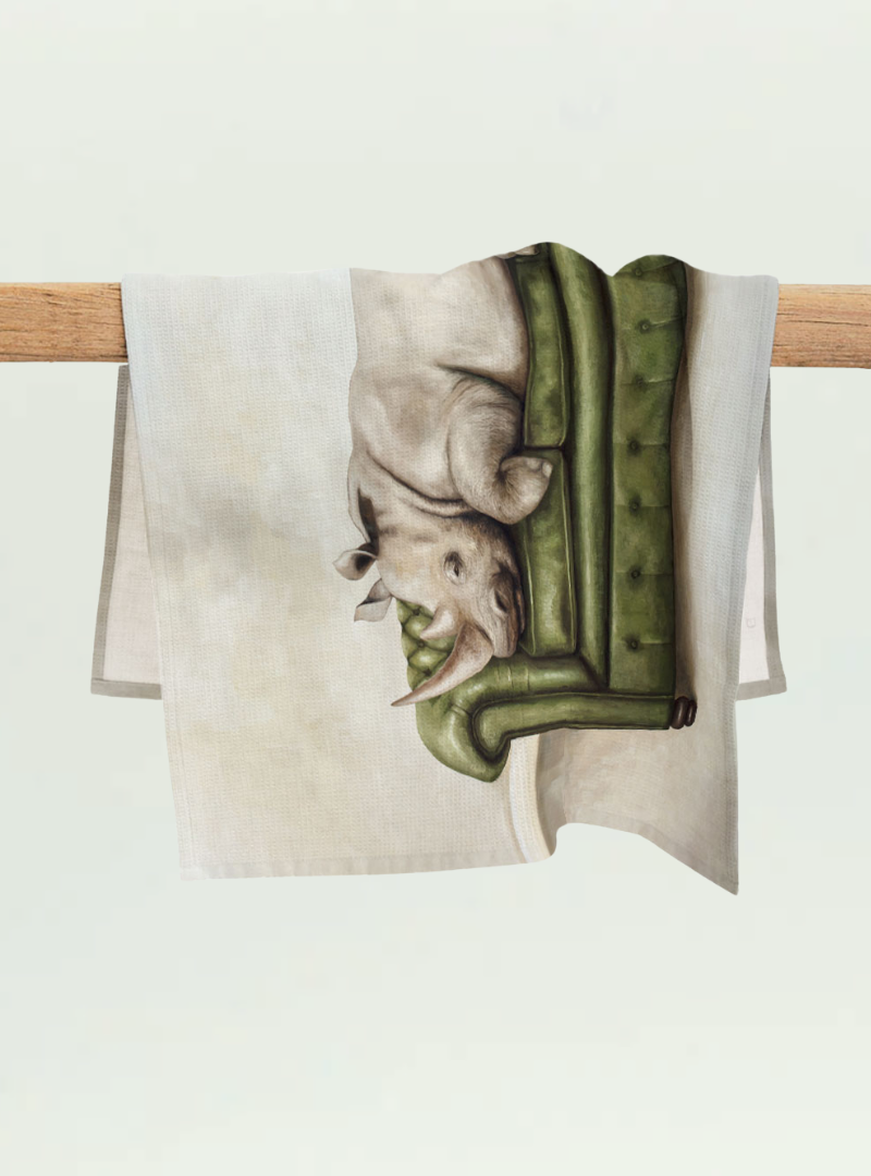 Rhino at Leisure Tea Towel