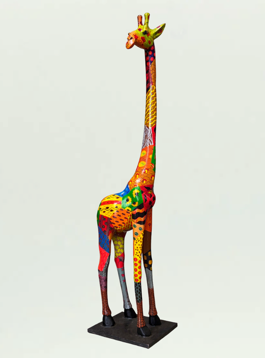 Tall Painted Giraffe Wood Figure