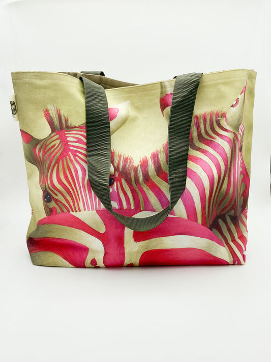 Whimsical Collection Pink Zebra Canvas Bag