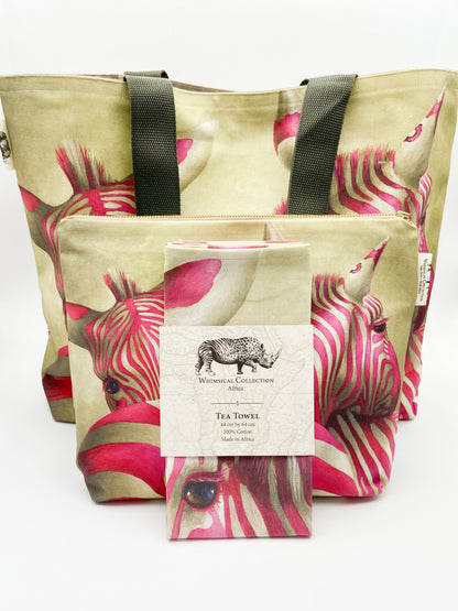 Whimsical Collection Pink Zebra Canvas Bag